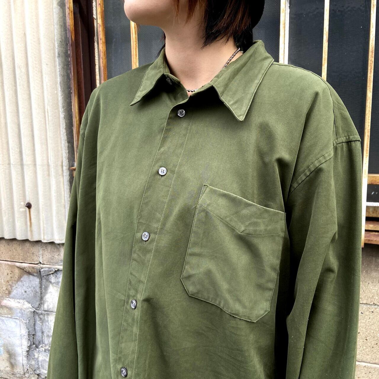 Alfani 長袖 フェイクスエードシャツ メンズxl 古着 カーキ オリーブグリーン 長袖シャツ Cs29 50 Cave 古着屋 公式 古着通販サイト