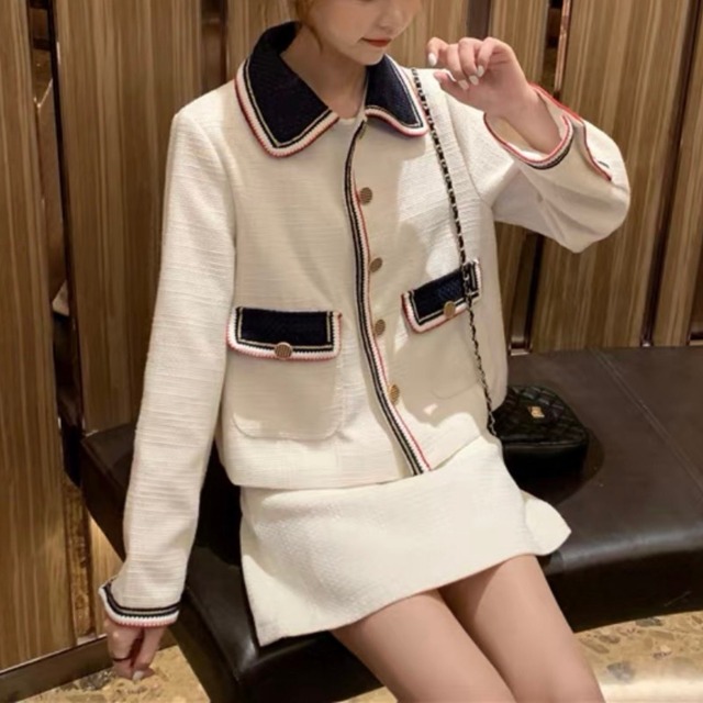 レトロ ステッチ ジャケット セットアップ-ホワイト