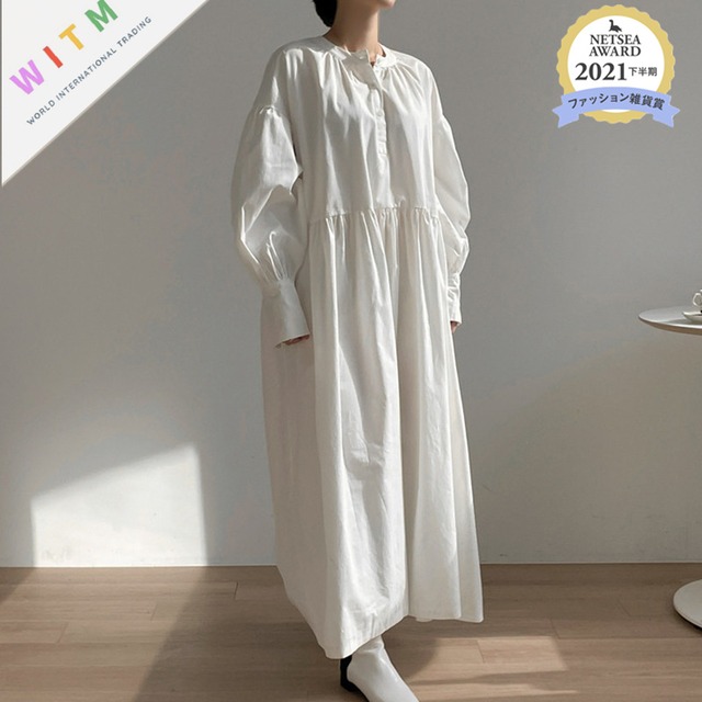 2022春新作 ワンピース ロング丈ワンピース パフスリーブ レディース Aライン 韓国風 体型カバー