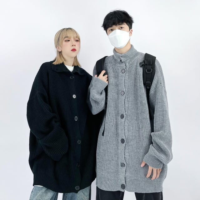 予約販売】カーディガン ハイネック ニット ボタン ユニセックス
