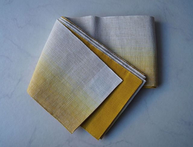 【三勝・半幅帯】染め麻　黄金色ぼかし　半幅帯