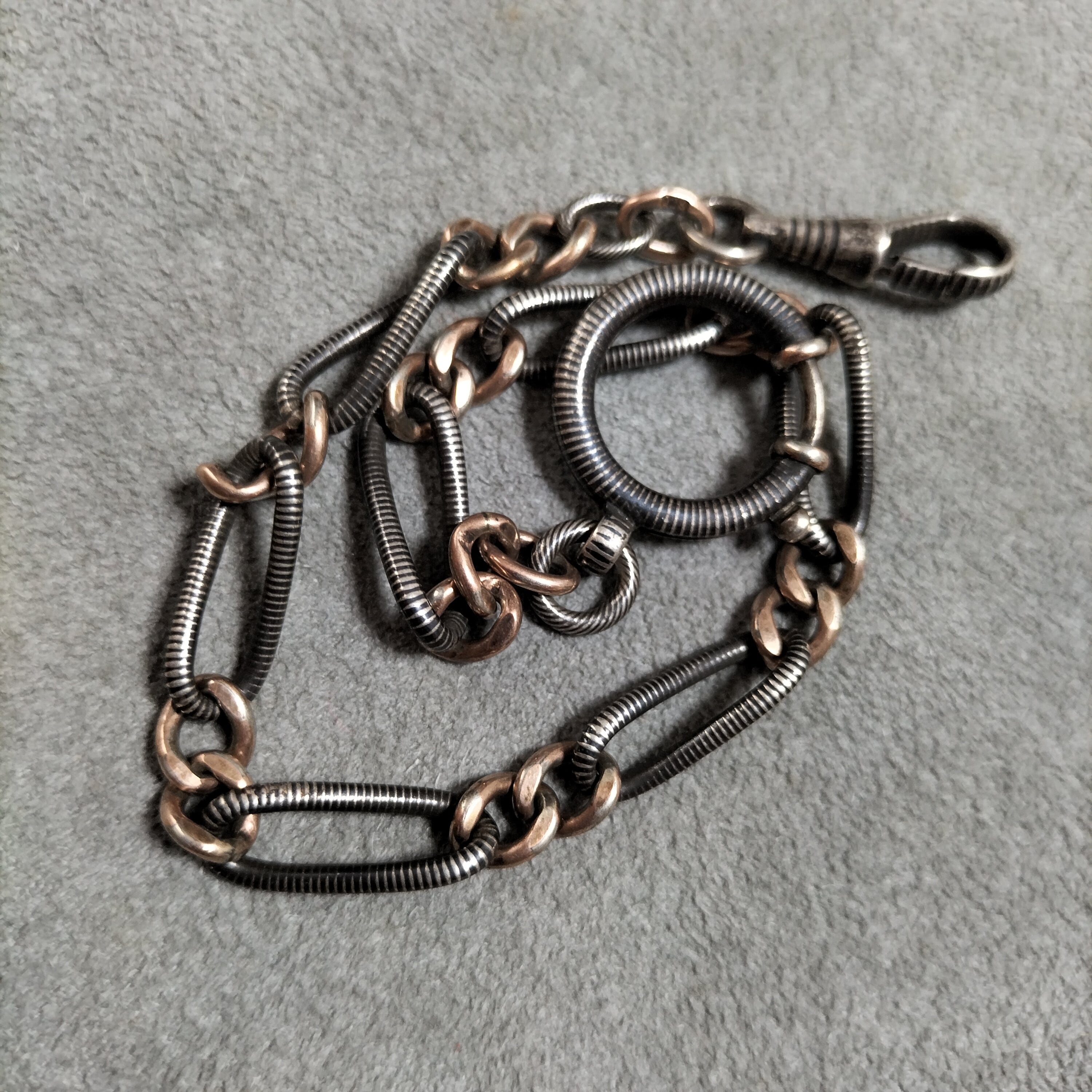 Niello Silver & Vermeil Gold Wide Links Watch Chain