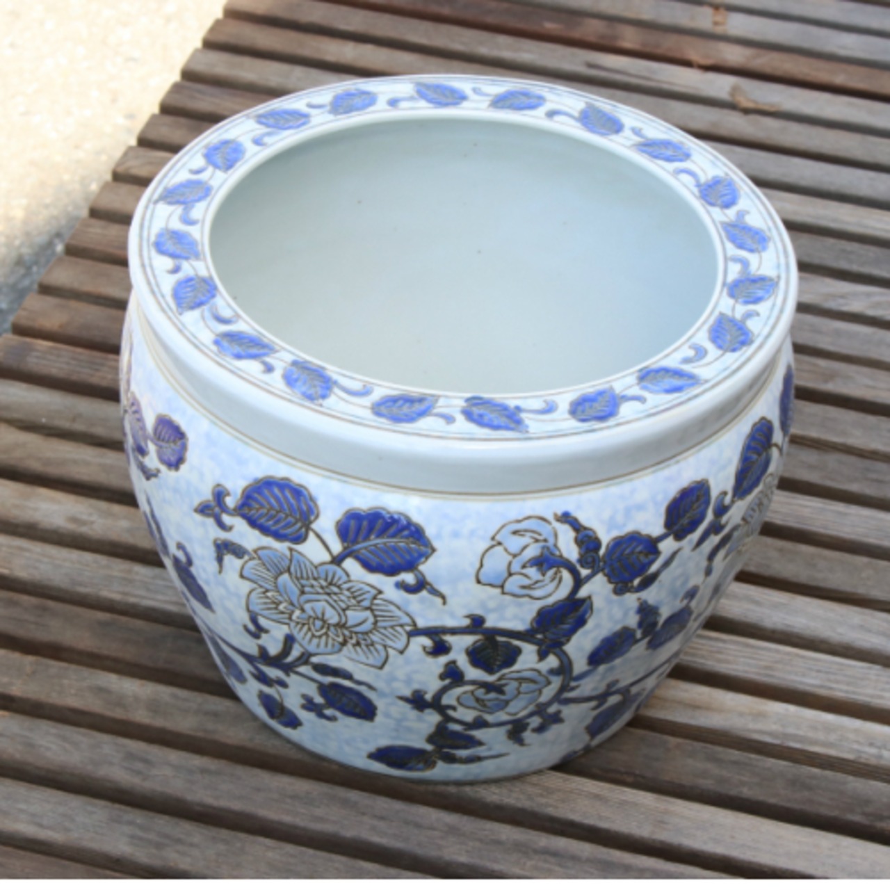 金魚鉢 火鉢 陶器鉢 植木鉢 アンティーク 睡蓮鉢 (中)（15176陶器 鉢