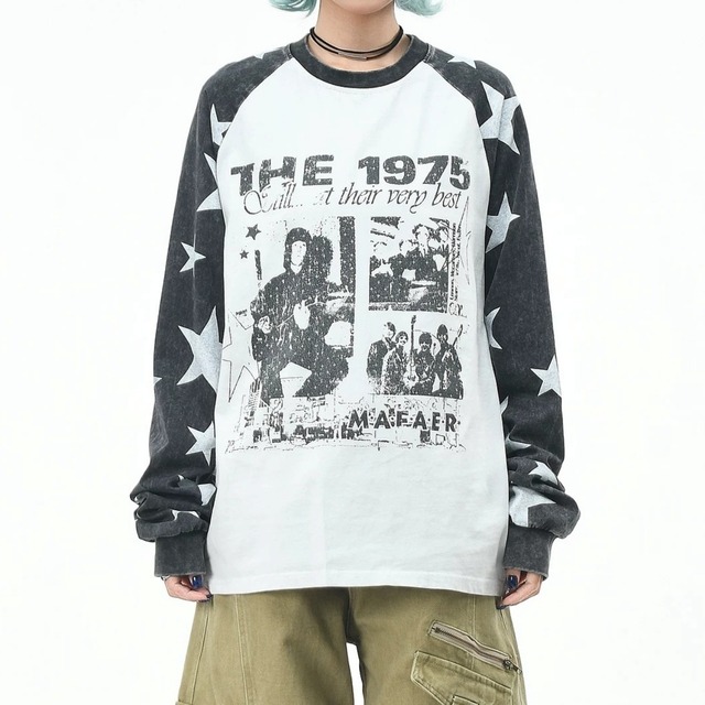 ヴィンテージライクスターパターンラグランTシャツ 2col   R02570