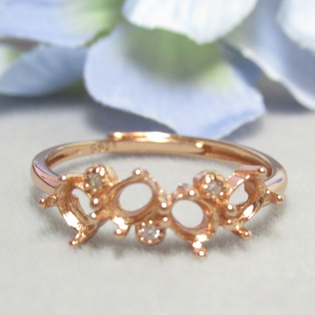 4×3㎜  4粒イラティックCZ  S925 リング台 PG