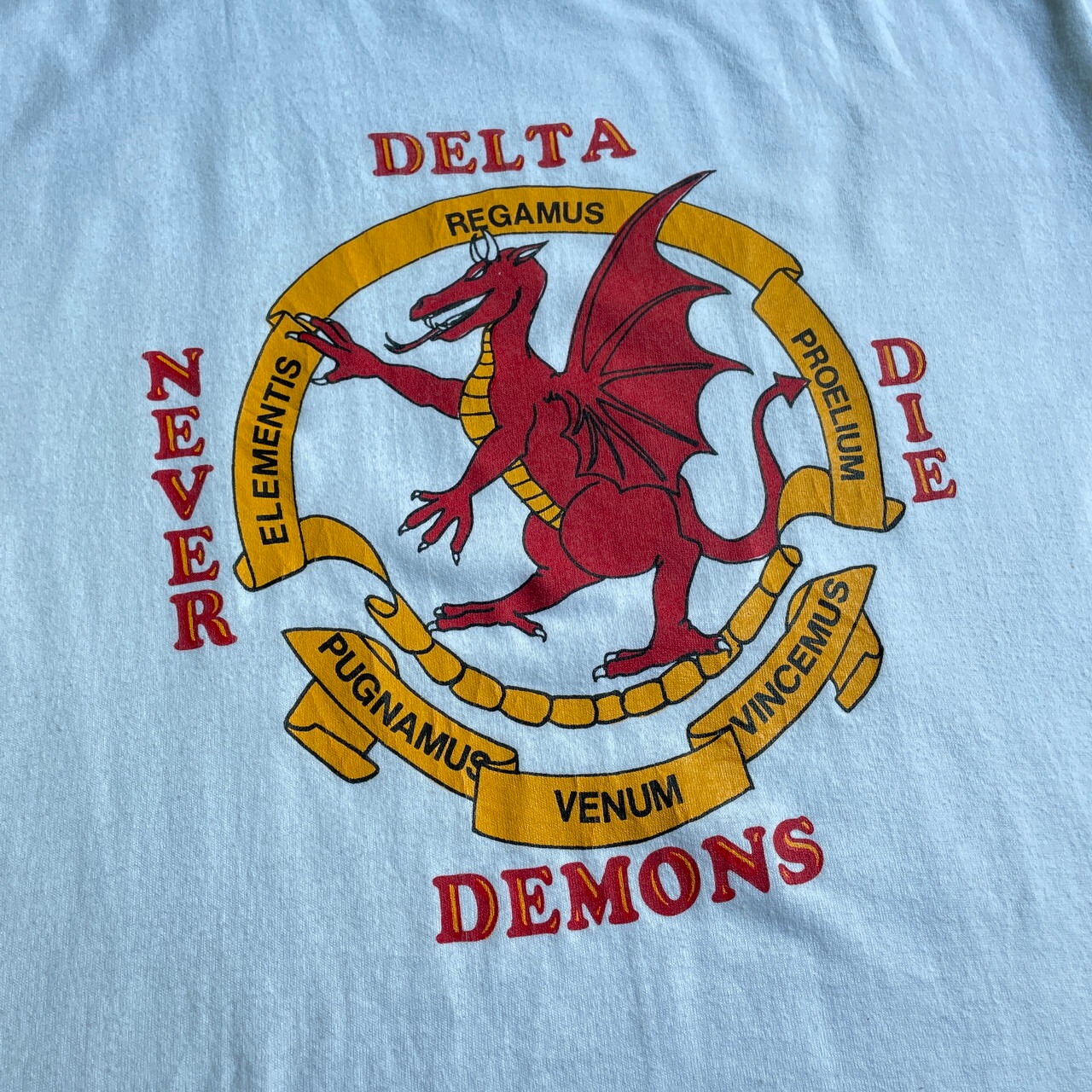 90年代 DELTA DEMONS ミリタリー 米軍学校 ドラゴン プリント Tシャツ メンズM-L相当 古着 90s ビンテージ ...