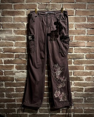 【Caka act3】Artistic Velour Patch Design Vintage Cargo Pants