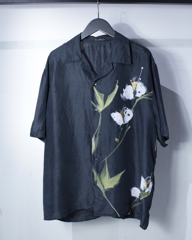 【Caka BLACK】"John Richmond" Artistic Flower Print Vintage S/S Open Collar Silk Shirt