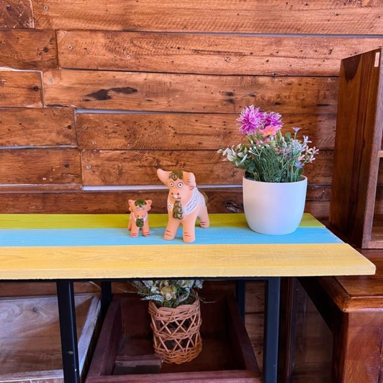 TOPANGA Furniture　カラフルウッデンストリッププレート　W100xD9.5xH1.8cm　全6色　アソート　棚板　古材　オールドウッド　木板　アルファベット　DIY