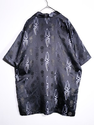 glossy fabric spiky skull pattern oversize s/s shirt