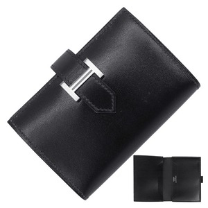 Unused HERMES エルメス カードケース ベアン ボックスカーフ 黒 二つ折り 名刺入れ カードホルダー 未使用