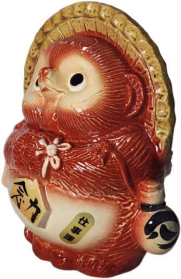 たぬき　陶器　オブジェ　置物　インテリア　工芸品　美術品　A3306 風水狸 赤 (小) 結婚・仕事運 （信楽焼き・陶器 ・置物・風水・たぬき