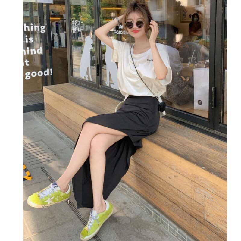 サテンスリットスカート サマー薄手ウェスト 夏物 YY-ファッション5021468229