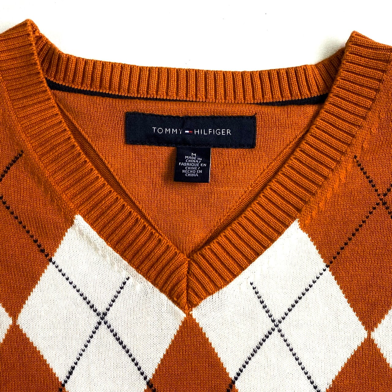 古着 00年代 トミーヒルフィガー   チェック柄 Vネック コットンニットセーター メンズM相当 /eaa589270 TOMMY HILFIGER トミーヒルフィガー Vネック アーガイルチェック