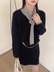 ニットトップス・スカート・スヌード3点セット