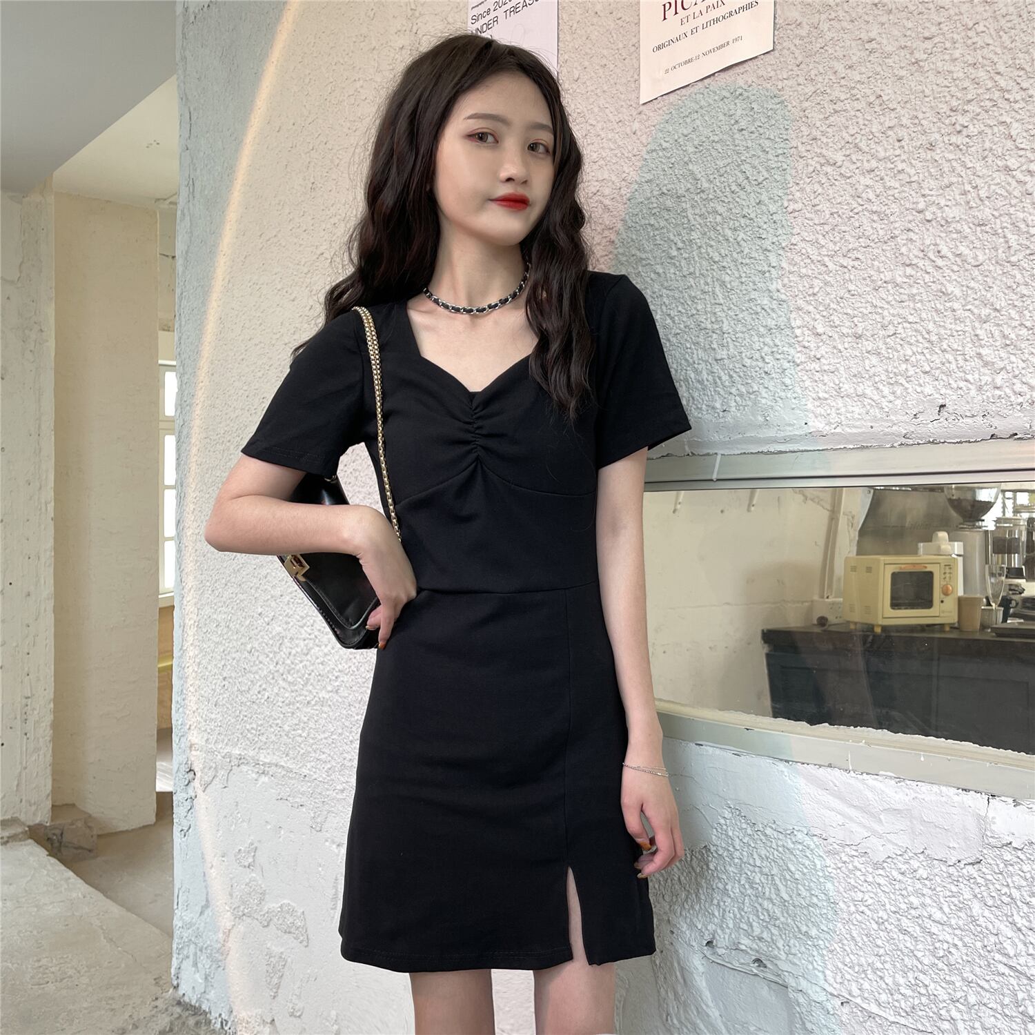 スリム薄手ドレス スプリングサマーブラック 春物 夏物 1号婦人15036996608