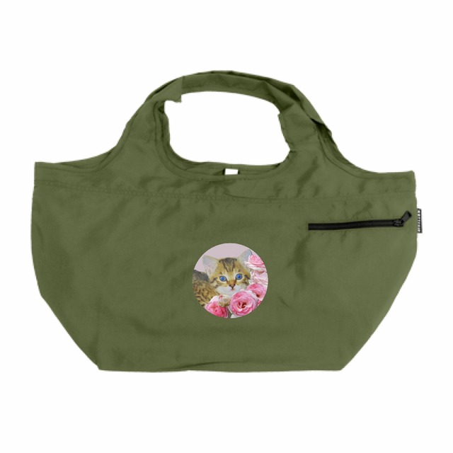 トートバッグ 猫 バラ rose グリーン【大容量】 25L ネコ バッグ cat  買い物 AIMI NATURE ARTS