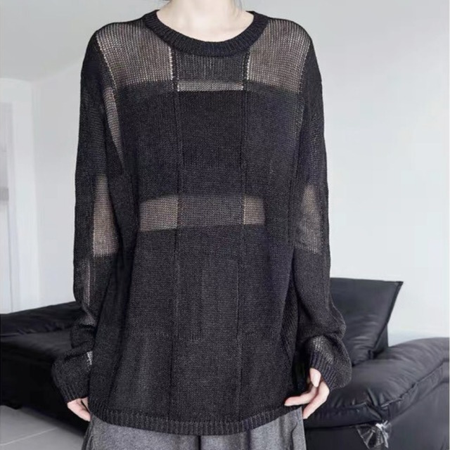 Mesh block knit pullover C1297