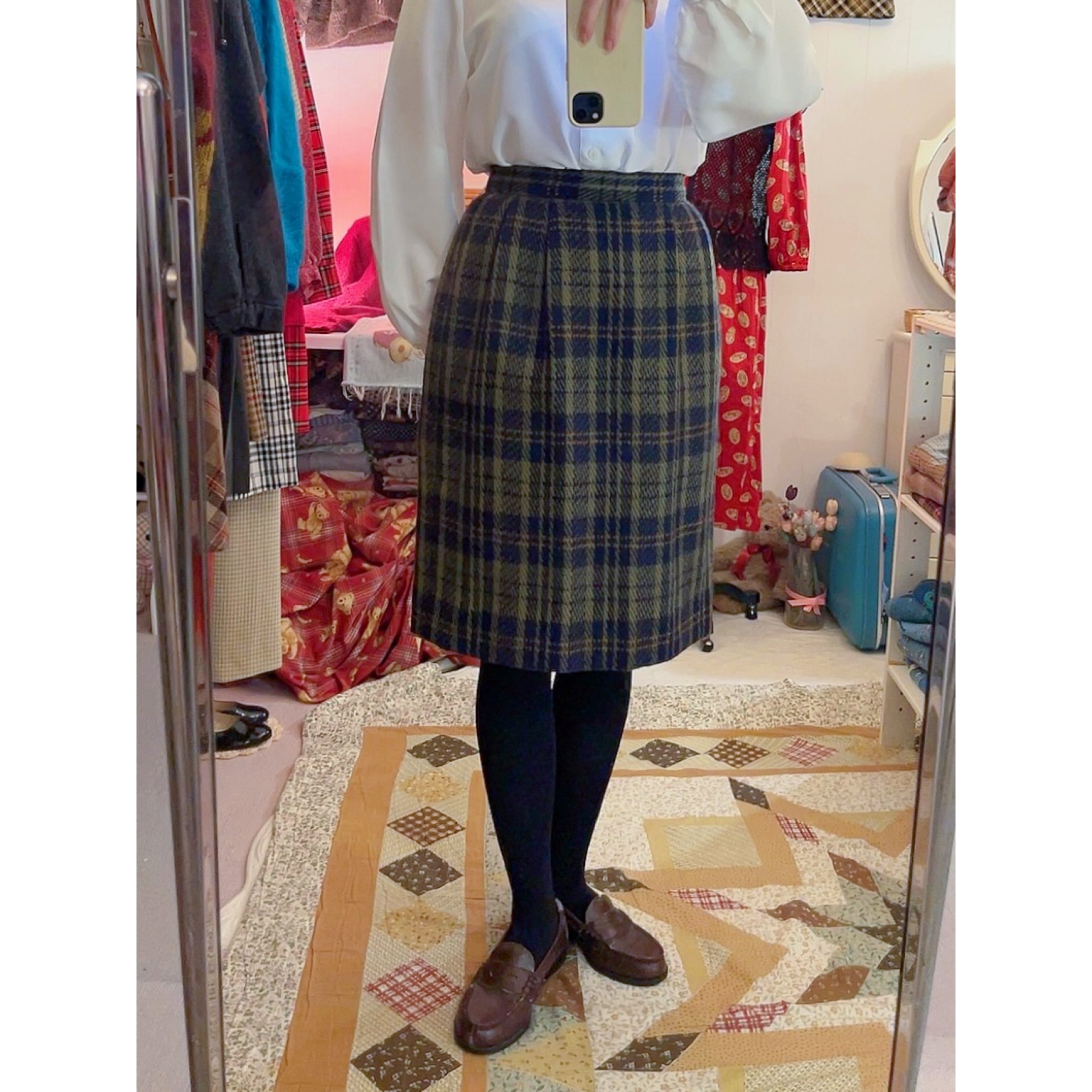 green check semi tight skirt