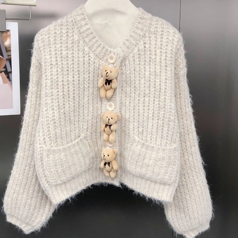 【outer】ぬい付きカーディガン Q6686