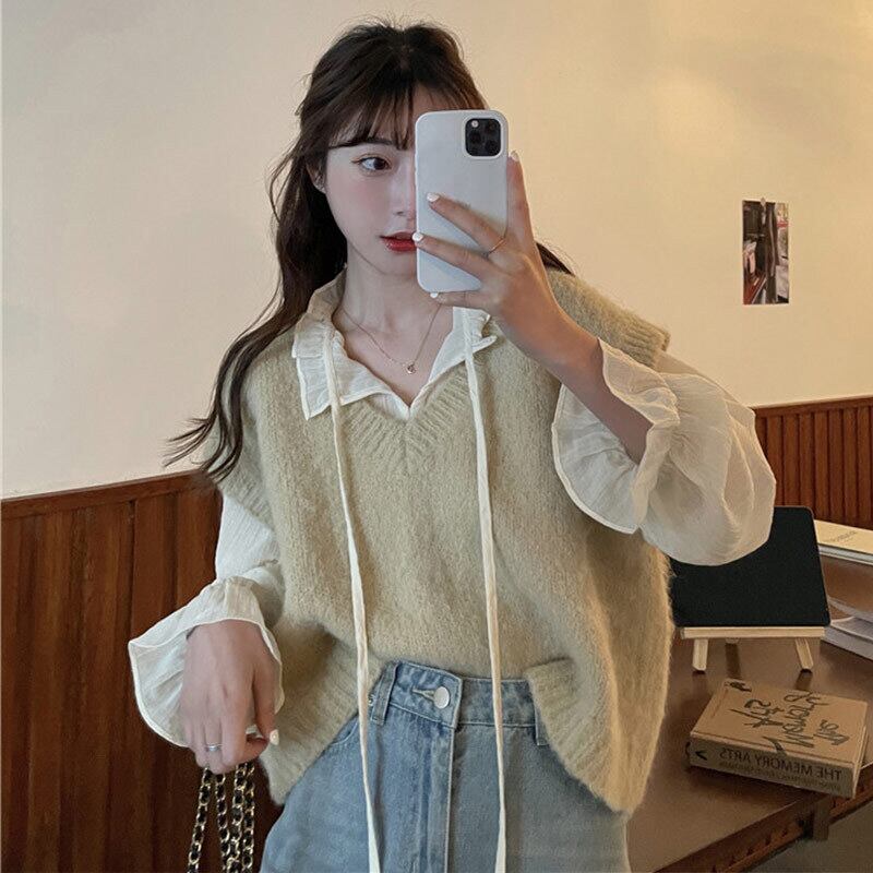 ニットスプリングVネックセーター スタイルカジュアルトップス 春物 萌量不足39678995829