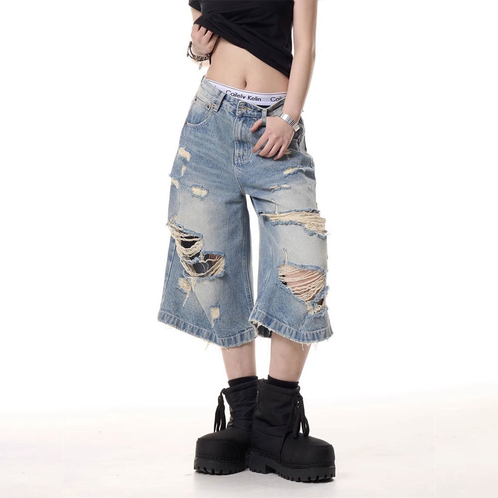 【送料無料】 デニムパンツ ダメージ加工 レディース デニム ワイド ジーンズ 韓国 ストリート アメカジ ヴィンテージ 柔らかい レトロ ウォッシュ加工 春夏 Aライン ゆったり 大人可愛い 大人女子