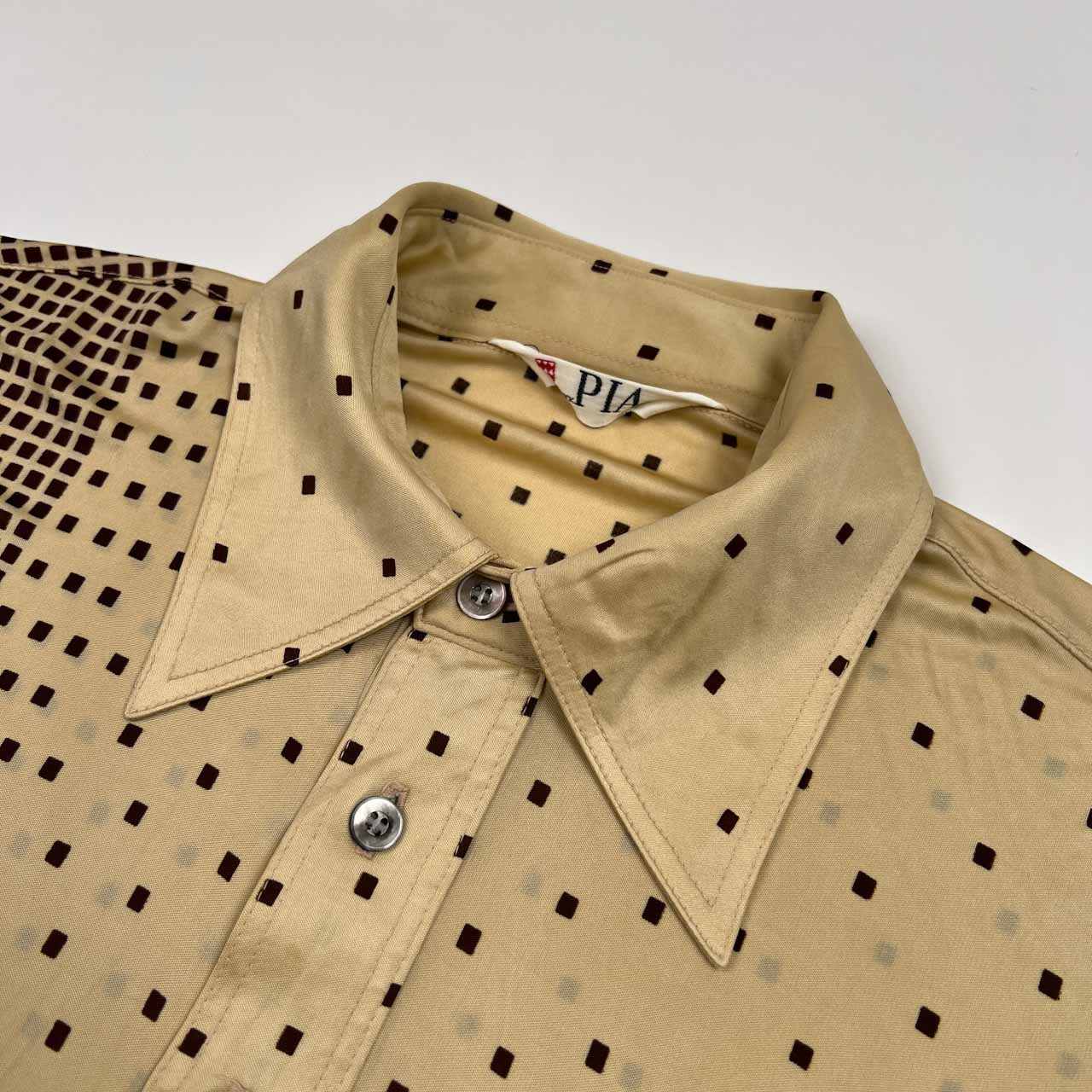 BLACK PIA ブラックピア デザイン 総柄 半袖 ポロシャツ サイズ L /メンズ/ベージュ×ブラウン/薄手