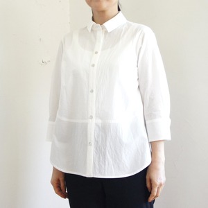 ＜SALE＞ イタリア素材の綿ポプリン　七分袖シャツ　ホワイト