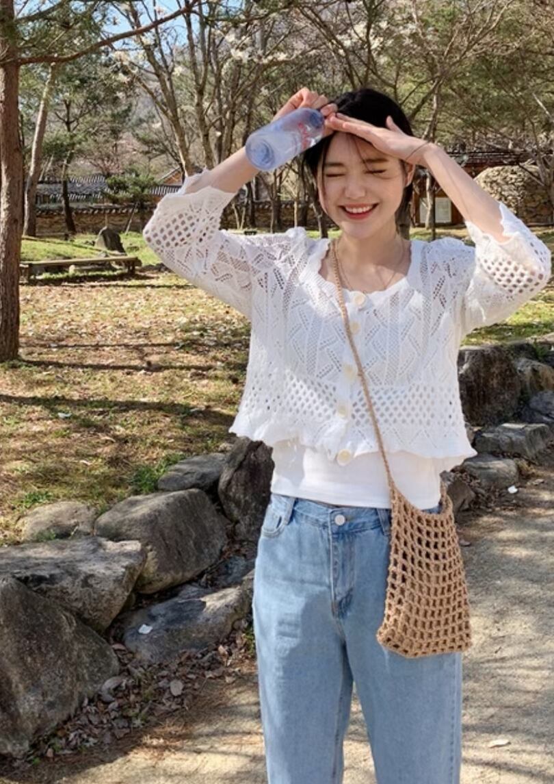 透かし編み コットンカーディガン　AJ1179-825