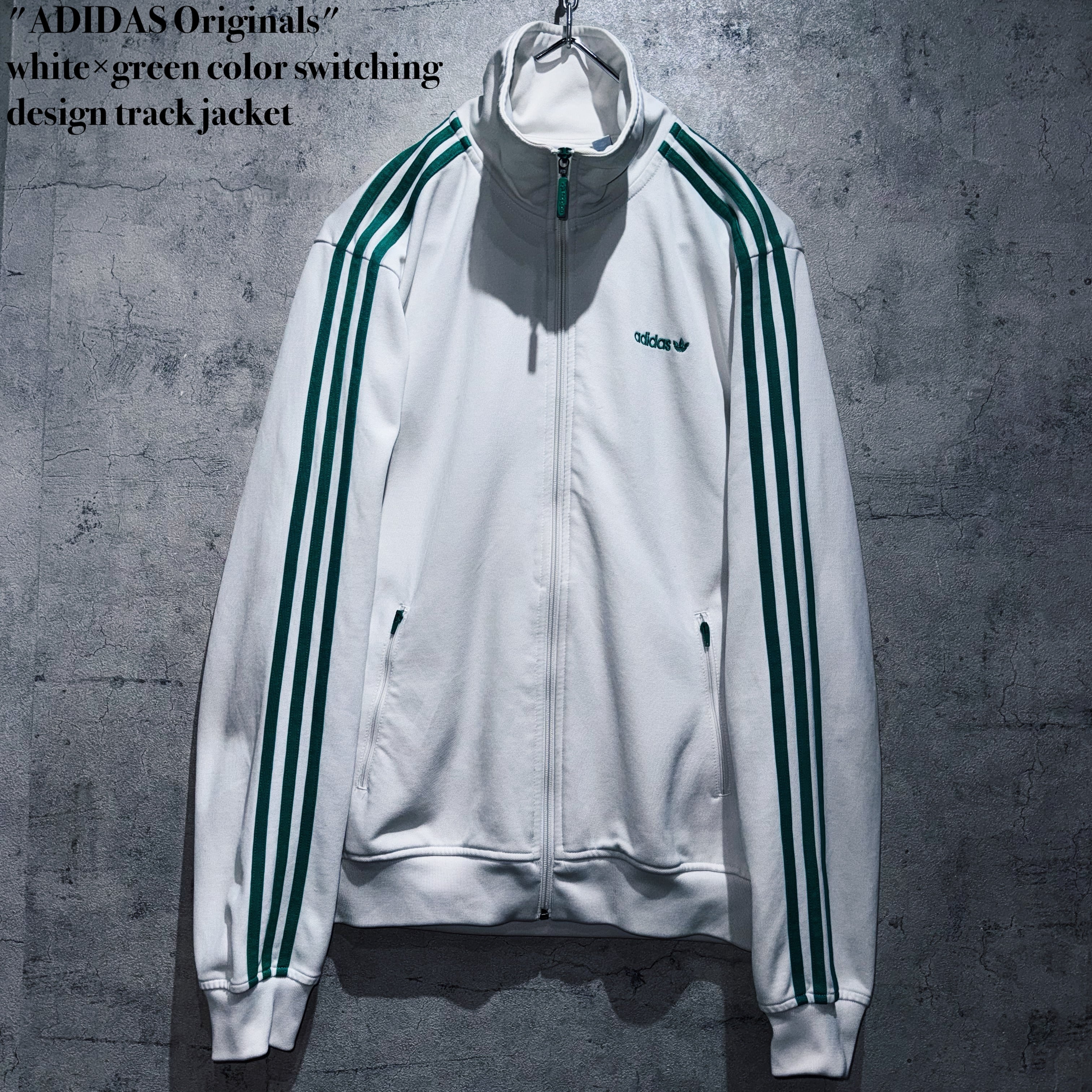 "ADIDAS Originals"white×green color switching design track jacket