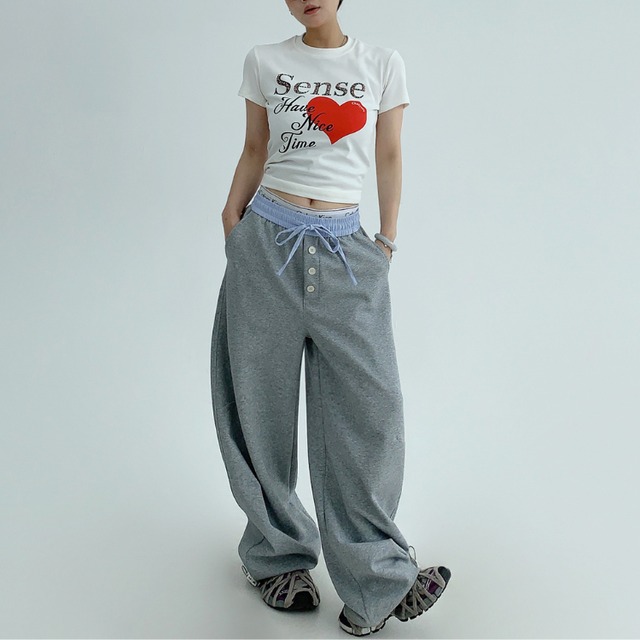 button design waist collar sweatpants　ボタンデザインウエストカラースウェットパンツ　J1143