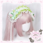 ♡【Sayakadoll original】【受注生産】 いちごとお花のパステルギンガムチェック柄 フリルレースリボンヘッドドレス cherry pink ♡
