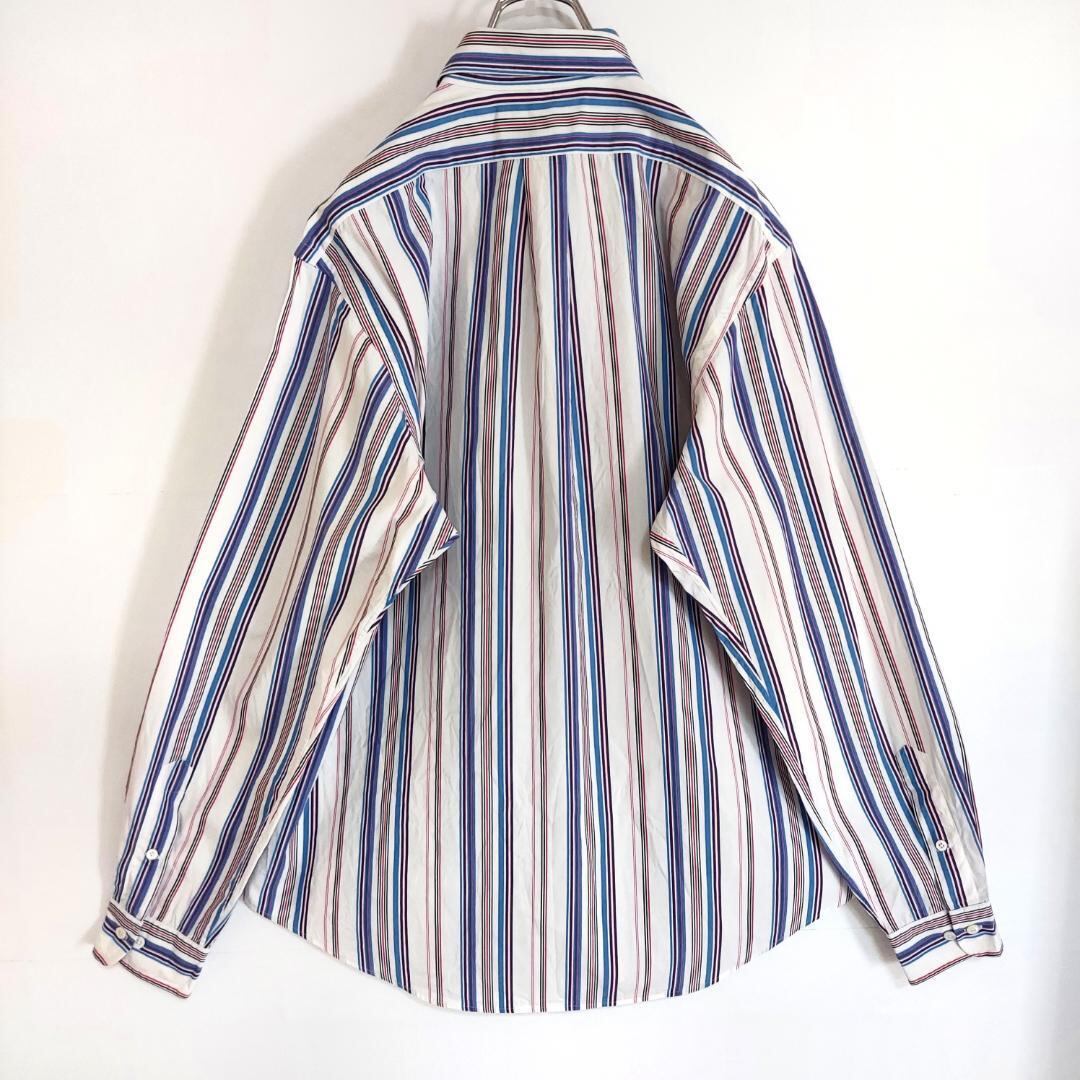 90s USA　ラルフローレン　ストライプ　BDシャツ　青×白×紺　L