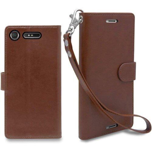 iNTAG Xperia XZ1 用 ケース 手帳型 レザー カバー SO-01K SOV36 701SO スマホ ストラップ付 カード収納 手帳 スタンド機能 ダークブラウン 全10色 iN-VTGSTxZ1-DBR 64