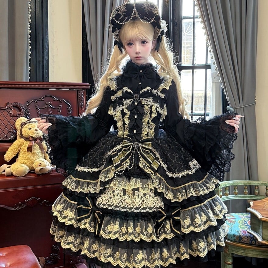 ゴスロリ ロリィタドレス レース フリル 姫ワンピ