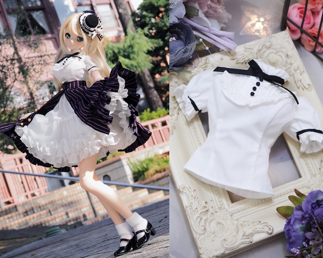 DD / DDS / Smart Doll対応OF【おしゃまブラウス（ホワイト&ブラックリボン）】　DD / DDS / Smart Doll Outfit【Oshama blouse (white & black ribbon )】