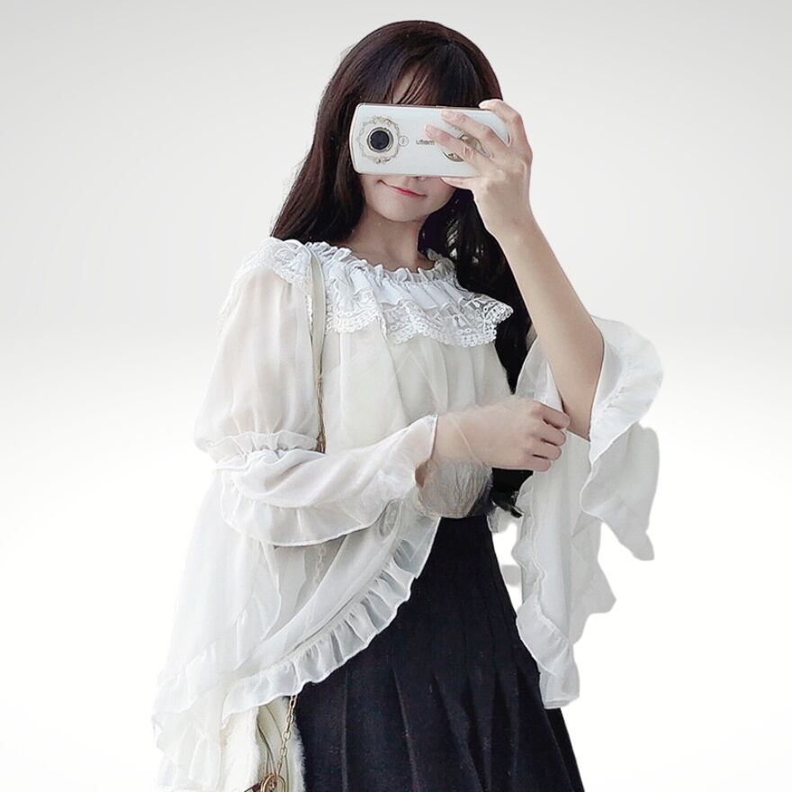 サブカル 服 地雷系 通販 ブラウス トランペットスリーブ ロリータ スイートロリータ ホワイト レース フリル