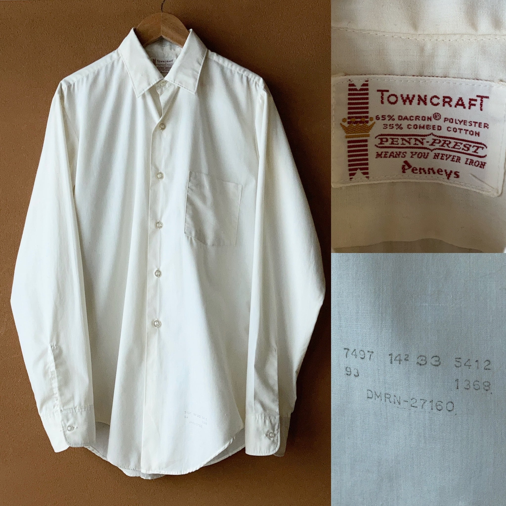 70's TOWN CRAFT ビンテージ白シャツ SIZE 14 1/2【1022A37