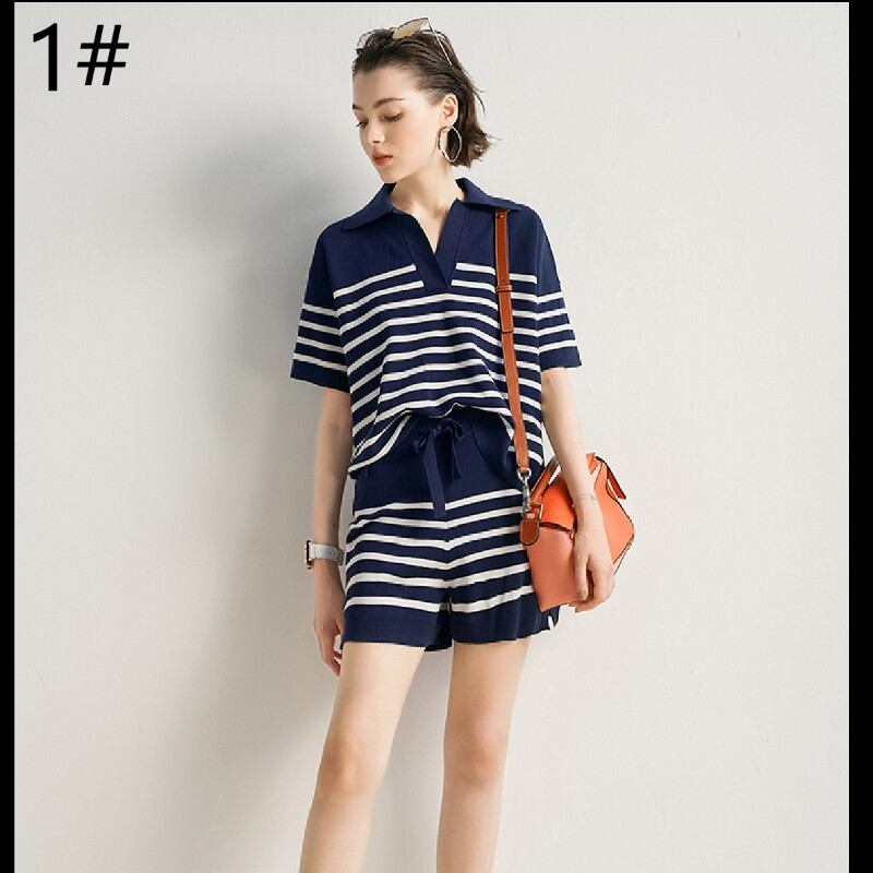 2022春夏新作 カットソー ショートパンツ 2点セットアップ ストライプ柄 半ズボン カジュアル 大人可愛い