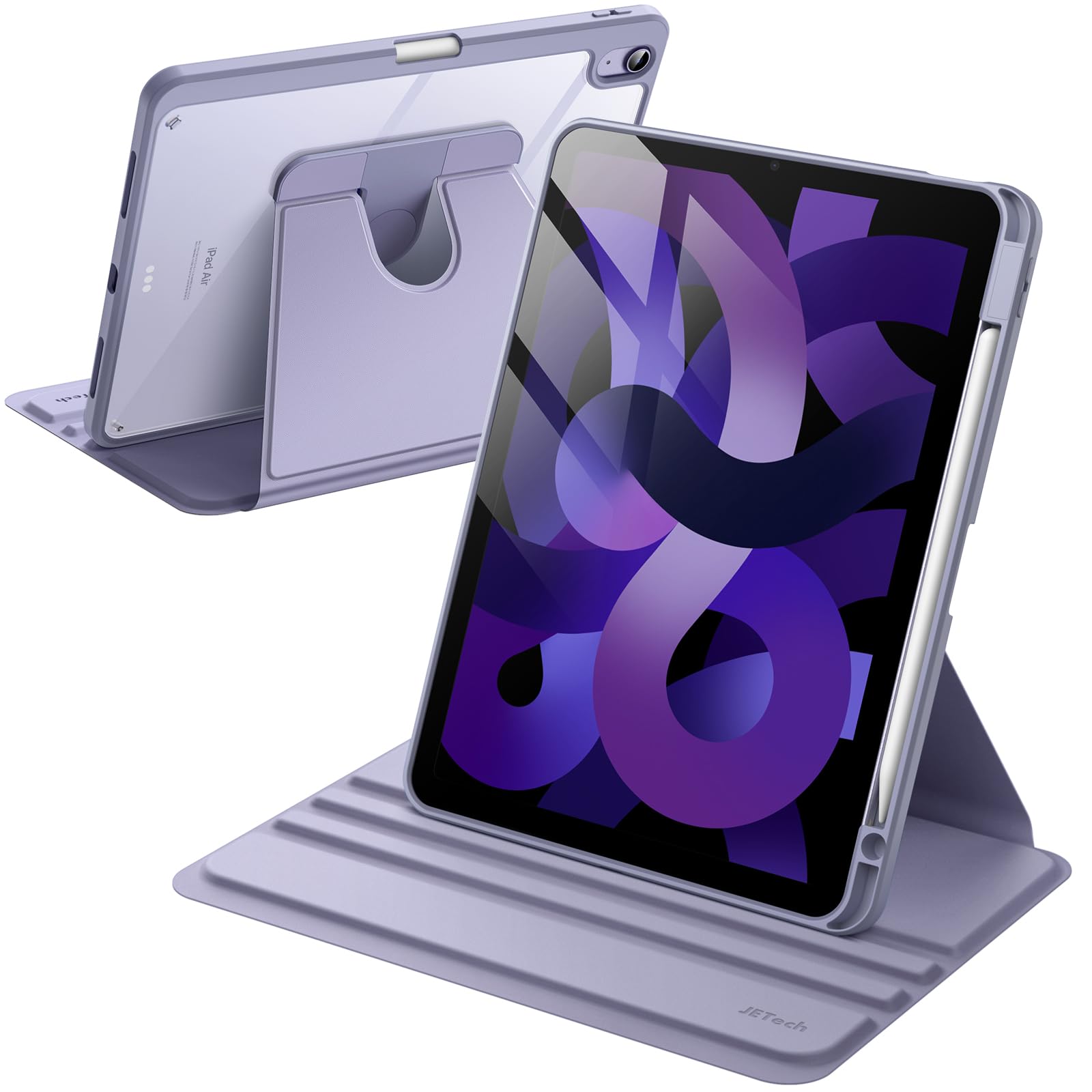 JETech iPad Air 11インチ M4/M3/M2・Air 5/4用 360°回転ケースカバー (パープル)
