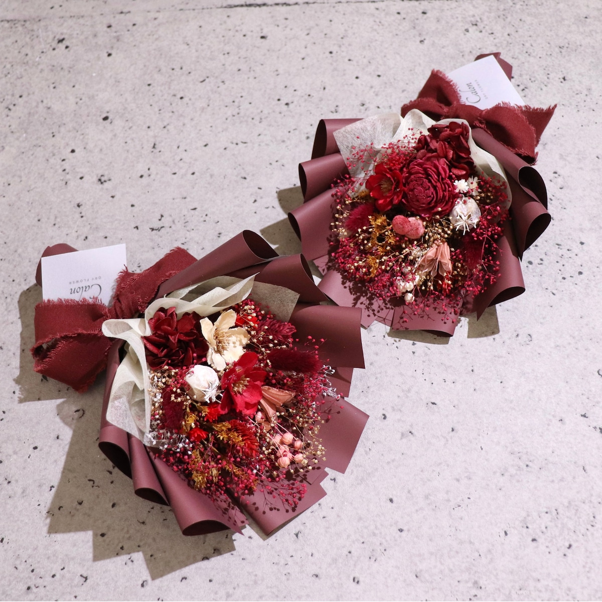 おまかせワインレッド系】ドライフラワーの花束Sサイズ | Calon DRY