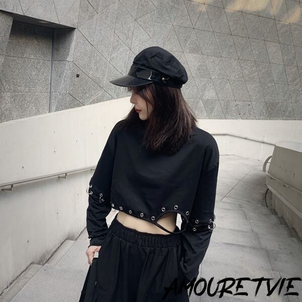 Amouretvie レディース トップス Tシャツ カットソー ブラック ストリート ダンス 個性 オルチャン 韓国ファッション 2445 Amouretvie 韓国系 モード系 個性的ファッションの通販サイト