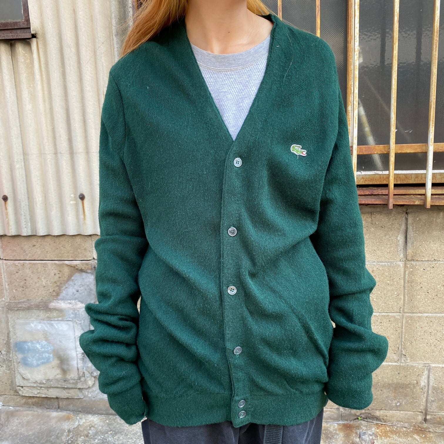 ストアー 90s USA製 LACOSTE アクリルカーディガン ブルー ワン