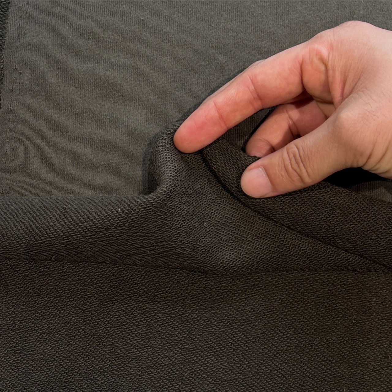 ★TB031◆1.1m◆ラスト1点!◆綿100%裏毛ニット生地◆オリーブ色