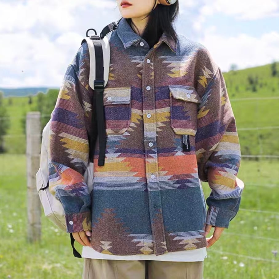 Ethnic shirt jacket -3col- A0057