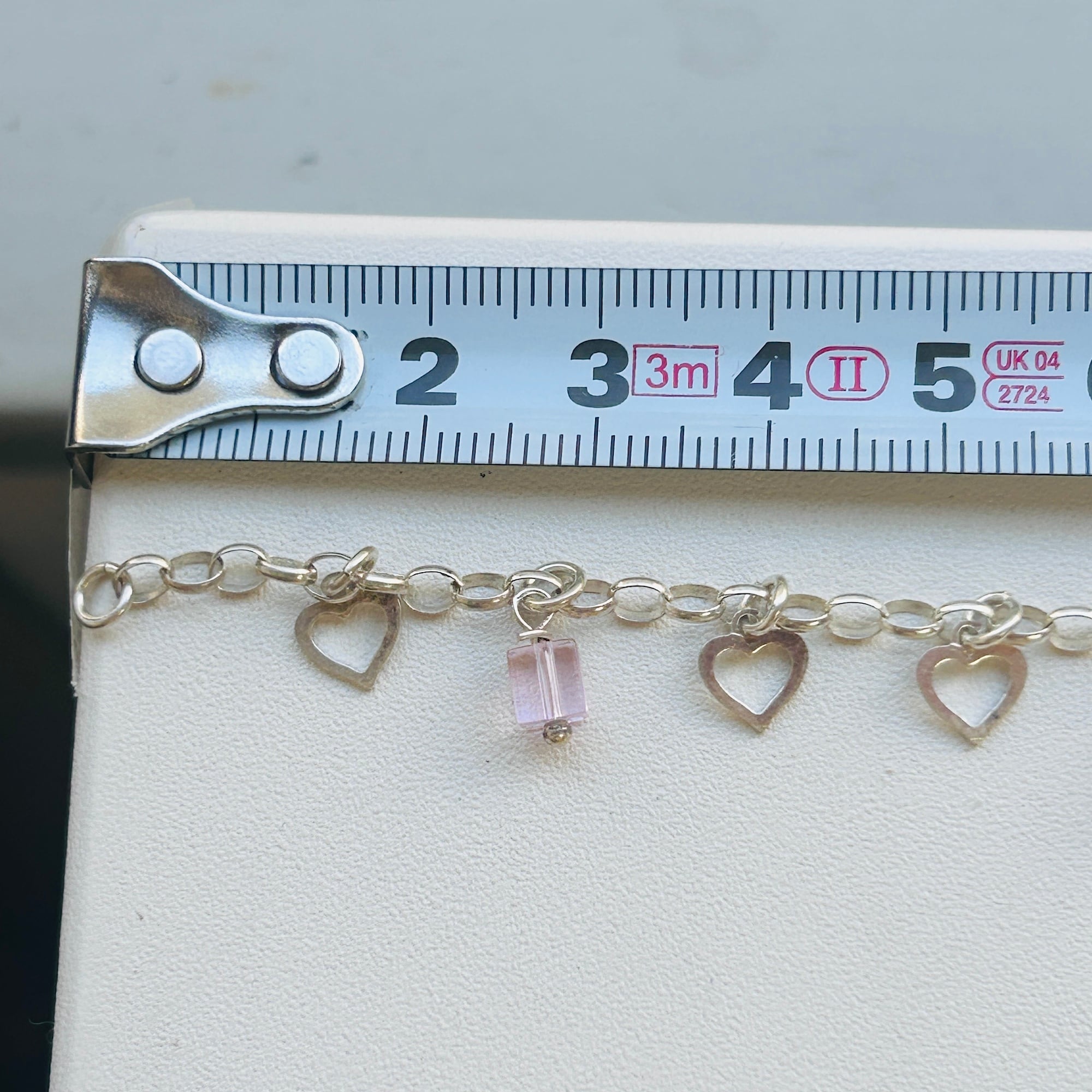 Italy シルバー925 ピンクトルマリン＆ハートチャームブレスレット