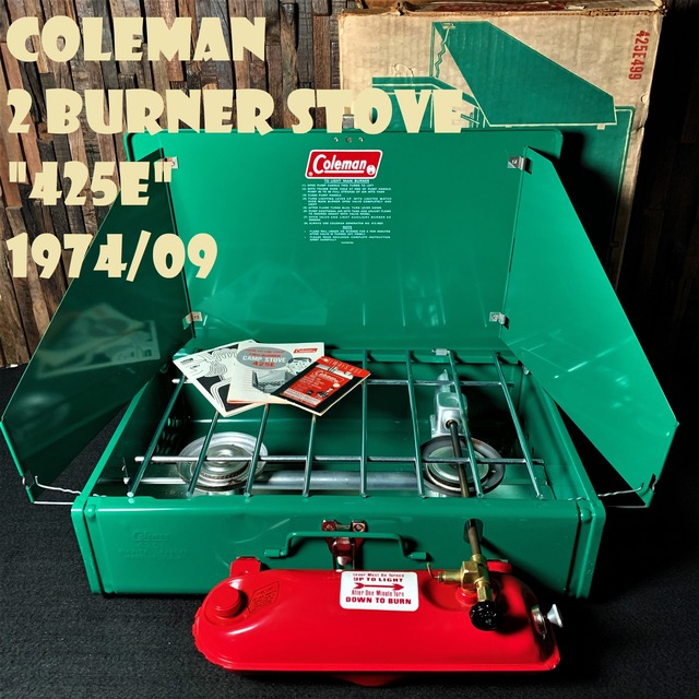 コールマン 425E ツーバーナー 1973年11月製造 デッドストック 赤タンク コンパクト ビンテージ ストーブ 70年代 2バーナー COLEMAN 純正箱付き 2バーナー