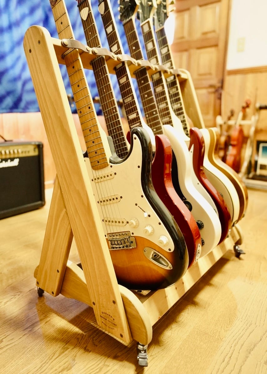 オーダー品】手作り木工 木製ギタースタンド （保護剤仕上げ） 4本