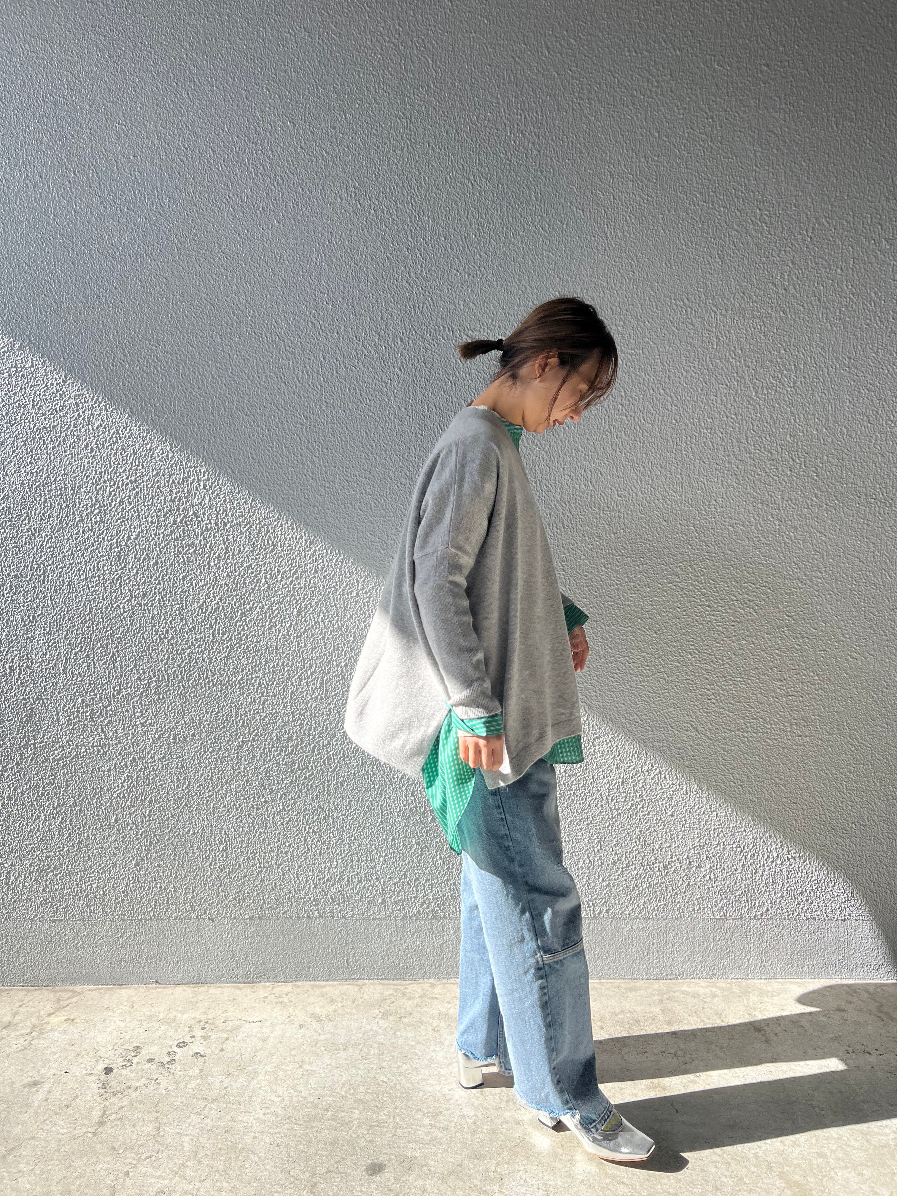 【PASSIONE】バンドカラーストライプロングシャツ 616915