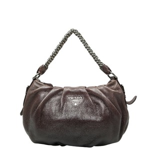プラダ ロゴ金具 チェーン ワンショルダーバッグ ハンドバッグ パープル レザー レディース PRADA 【中古】